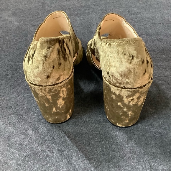 CAbi Interlock Olive Crushed Velvet Chunky Heel Shoes Open Toe Size 7 - Picture 5 of 14
